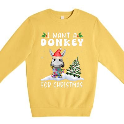 I Want A Donkey For Christmas Santa Hat Funny Xmas Premium Crewneck Sweatshirt