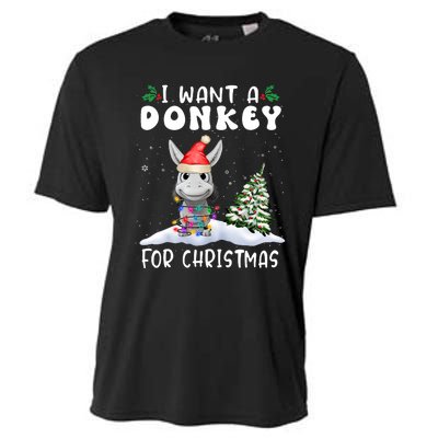 I Want A Donkey For Christmas Santa Hat Funny Xmas Cooling Performance Crew T-Shirt