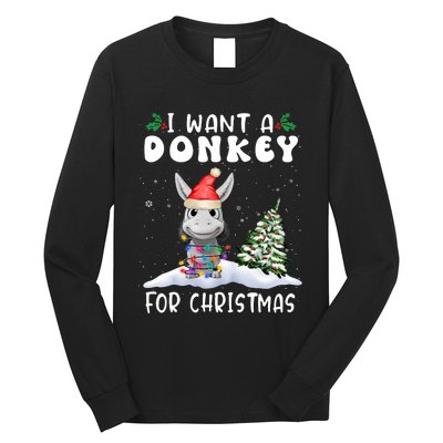 I Want A Donkey For Christmas Santa Hat Funny Xmas Long Sleeve Shirt