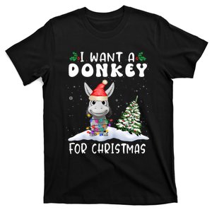 I Want A Donkey For Christmas Santa Hat Funny Xmas T-Shirt