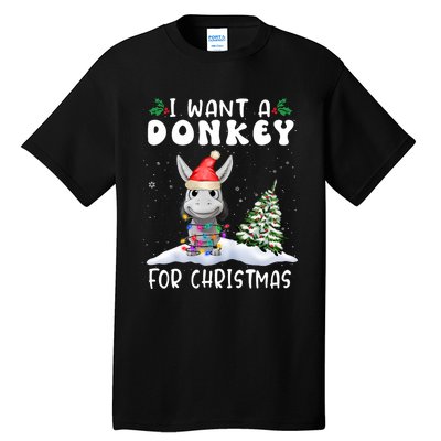 I Want A Donkey For Christmas Santa Hat Funny Xmas Tall T-Shirt