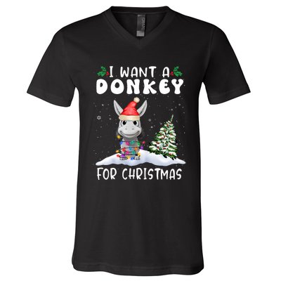 I Want A Donkey For Christmas Santa Hat Funny Xmas V-Neck T-Shirt