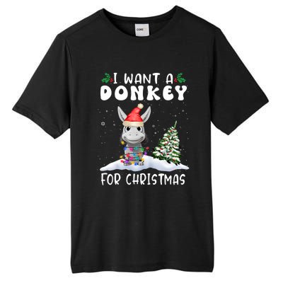 I Want A Donkey For Christmas Santa Hat Funny Xmas Tall Fusion ChromaSoft Performance T-Shirt