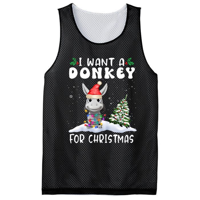 I Want A Donkey For Christmas Santa Hat Funny Xmas Mesh Reversible Basketball Jersey Tank