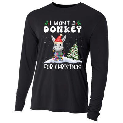 I Want A Donkey For Christmas Santa Hat Funny Xmas Cooling Performance Long Sleeve Crew