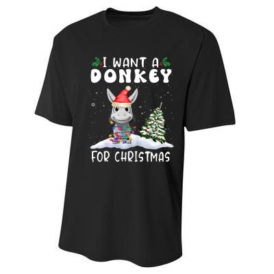 I Want A Donkey For Christmas Santa Hat Funny Xmas Performance Sprint T-Shirt