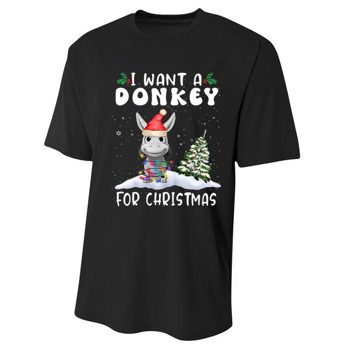 I Want A Donkey For Christmas Santa Hat Funny Xmas Performance Sprint T-Shirt