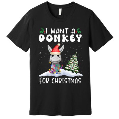 I Want A Donkey For Christmas Santa Hat Funny Xmas Premium T-Shirt