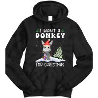 I Want A Donkey For Christmas Santa Hat Funny Xmas Tie Dye Hoodie