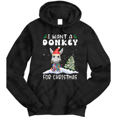 I Want A Donkey For Christmas Santa Hat Funny Xmas Tie Dye Hoodie