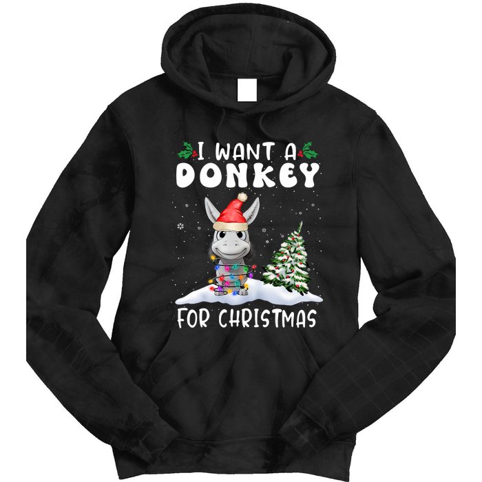 I Want A Donkey For Christmas Santa Hat Funny Xmas Tie Dye Hoodie