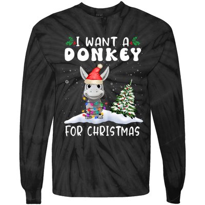 I Want A Donkey For Christmas Santa Hat Funny Xmas Tie-Dye Long Sleeve Shirt