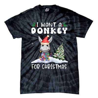 I Want A Donkey For Christmas Santa Hat Funny Xmas Tie-Dye T-Shirt