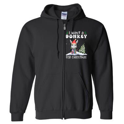 I Want A Donkey For Christmas Santa Hat Funny Xmas Full Zip Hoodie