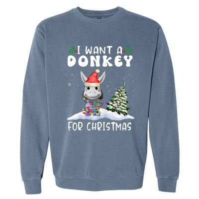 I Want A Donkey For Christmas Santa Hat Funny Xmas Garment-Dyed Sweatshirt