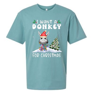 I Want A Donkey For Christmas Santa Hat Funny Xmas Sueded Cloud Jersey T-Shirt