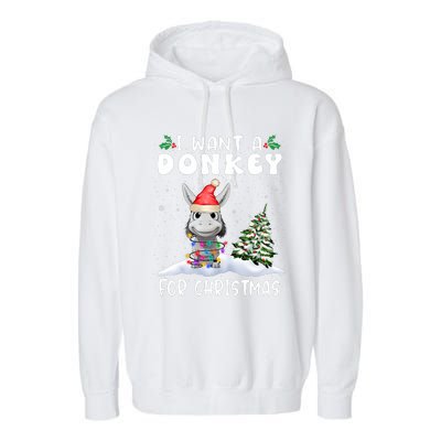 I Want A Donkey For Christmas Santa Hat Funny Xmas Garment-Dyed Fleece Hoodie