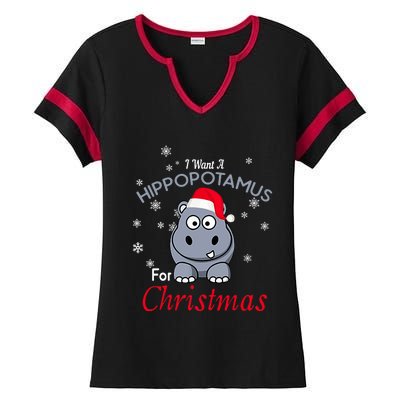 I Want A Hippopotamus For Christmas Hippo Xmas Ladies Halftime Notch Neck Tee