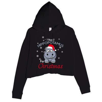 I Want A Hippopotamus For Christmas Hippo Xmas Crop Fleece Hoodie