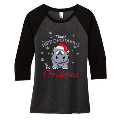 I Want A Hippopotamus For Christmas Hippo Xmas Women's Tri-Blend 3/4-Sleeve Raglan Shirt