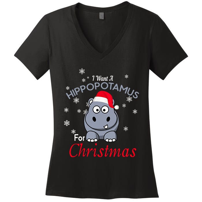 I Want A Hippopotamus For Christmas Hippo Xmas Women's V-Neck T-Shirt