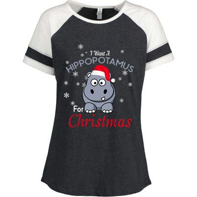 I Want A Hippopotamus For Christmas Hippo Xmas Enza Ladies Jersey Colorblock Tee