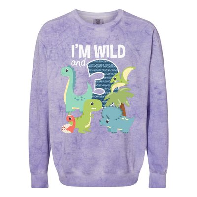 Im Wild And 3 Dinosaurs Theme Birthday Dinosaur Party Colorblast Crewneck Sweatshirt