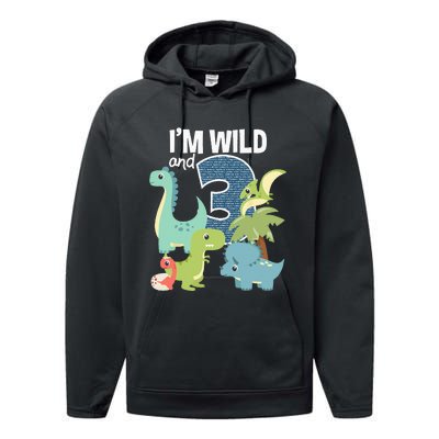 Im Wild And 3 Dinosaurs Theme Birthday Dinosaur Party Performance Fleece Hoodie