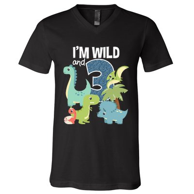 Im Wild And 3 Dinosaurs Theme Birthday Dinosaur Party V-Neck T-Shirt