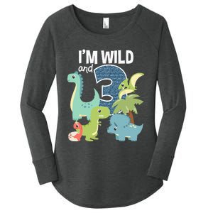 Im Wild And 3 Dinosaurs Theme Birthday Dinosaur Party Women's Perfect Tri Tunic Long Sleeve Shirt