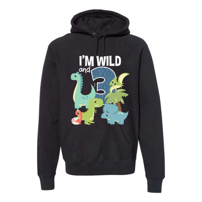 Im Wild And 3 Dinosaurs Theme Birthday Dinosaur Party Premium Hoodie