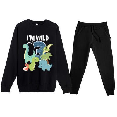 Im Wild And 3 Dinosaurs Theme Birthday Dinosaur Party Premium Crewneck Sweatsuit Set