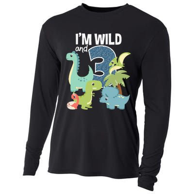 Im Wild And 3 Dinosaurs Theme Birthday Dinosaur Party Cooling Performance Long Sleeve Crew