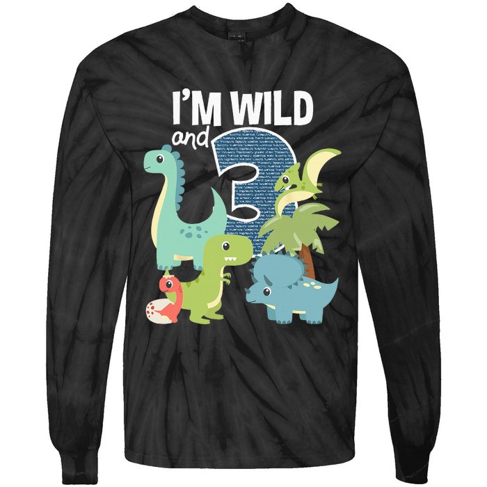 Im Wild And 3 Dinosaurs Theme Birthday Dinosaur Party Tie-Dye Long Sleeve Shirt