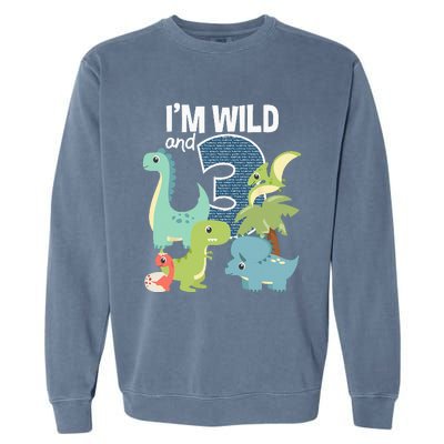 Im Wild And 3 Dinosaurs Theme Birthday Dinosaur Party Garment-Dyed Sweatshirt