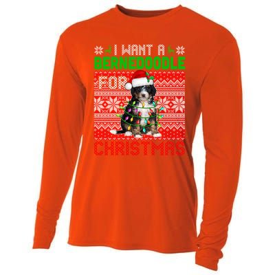 I Want A Bernedoodle For Christmas Santa Dog Lover Owner Gift Cooling Performance Long Sleeve Crew