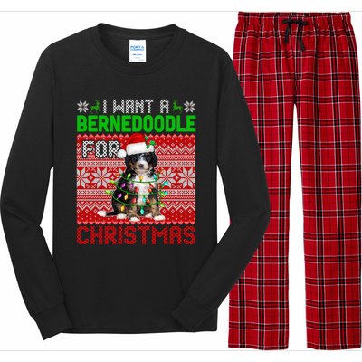 I Want A Bernedoodle For Christmas Santa Dog Lover Owner Gift Long Sleeve Pajama Set