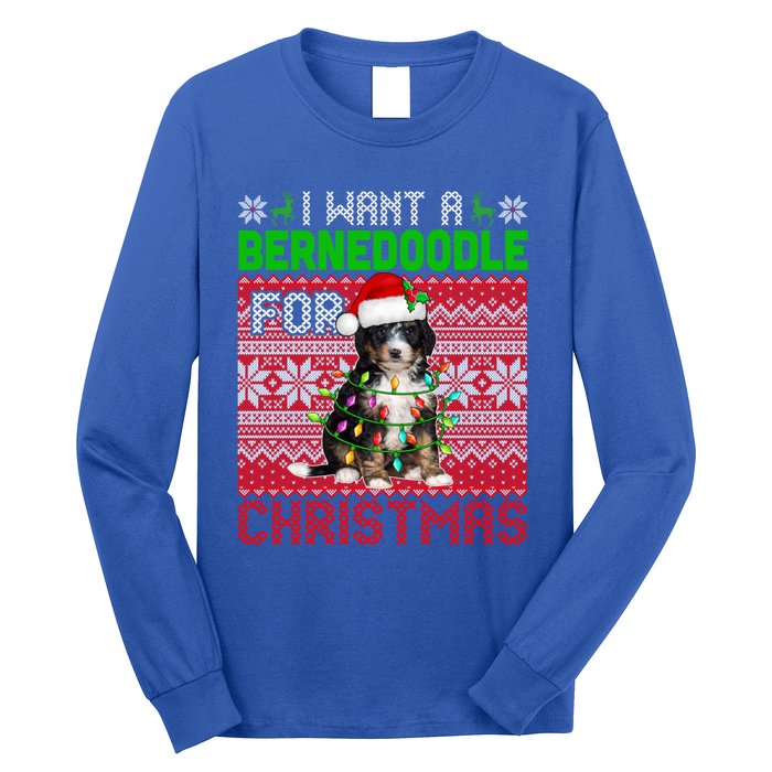 I Want A Bernedoodle For Christmas Santa Dog Lover Owner Gift Long Sleeve Shirt