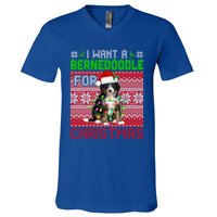 I Want A Bernedoodle For Christmas Santa Dog Lover Owner Gift V-Neck T-Shirt