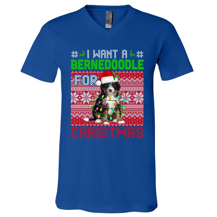 I Want A Bernedoodle For Christmas Santa Dog Lover Owner Gift V-Neck T-Shirt