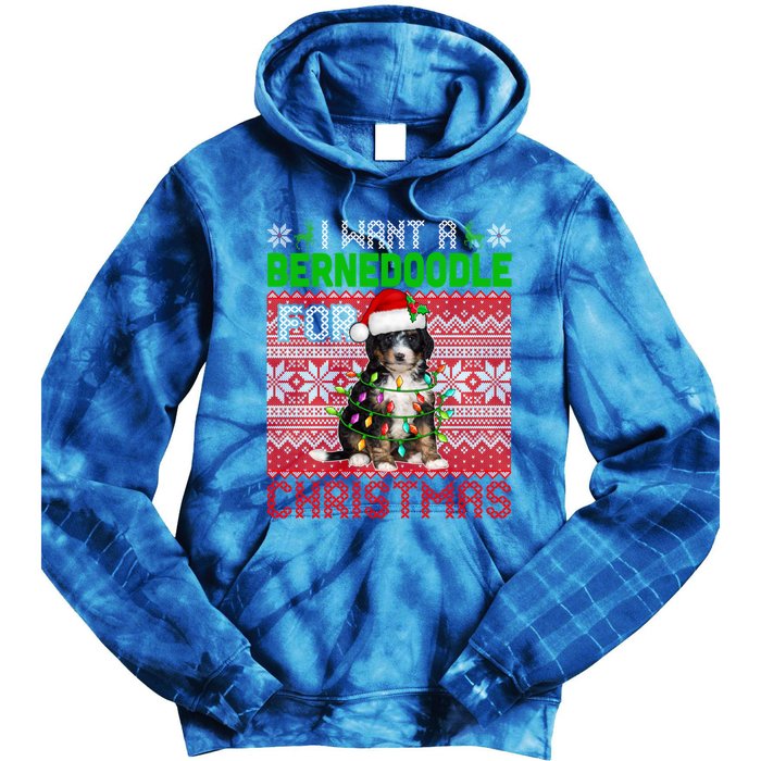 I Want A Bernedoodle For Christmas Santa Dog Lover Owner Gift Tie Dye Hoodie