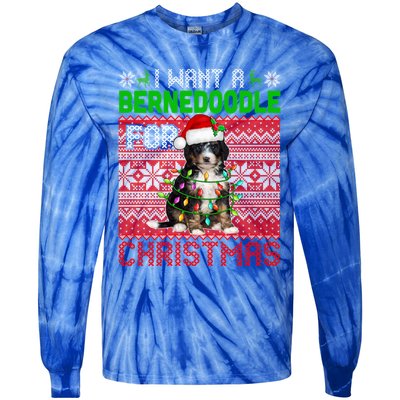 I Want A Bernedoodle For Christmas Santa Dog Lover Owner Gift Tie-Dye Long Sleeve Shirt