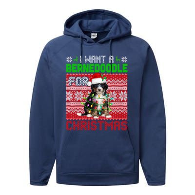 I Want A Bernedoodle For Christmas Santa Dog Lover Owner Gift Performance Fleece Hoodie