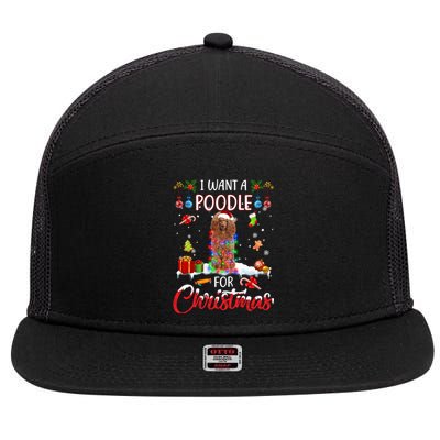 I Want A Poodle For Christmas Xmas Lights Santa Poodle Cool Gift 7 Panel Mesh Trucker Snapback Hat