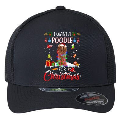 I Want A Poodle For Christmas Xmas Lights Santa Poodle Cool Gift Flexfit Unipanel Trucker Cap