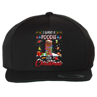 I Want A Poodle For Christmas Xmas Lights Santa Poodle Cool Gift Wool Snapback Cap