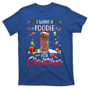 I Want A Poodle For Christmas Xmas Lights Santa Poodle Cool Gift T-Shirt