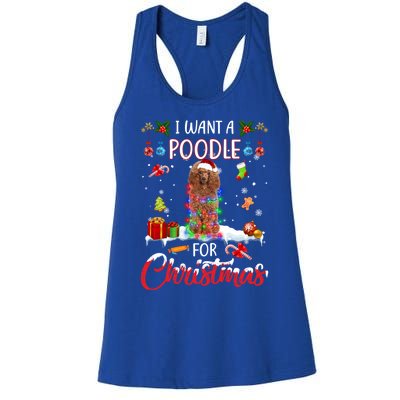 I Want A Poodle For Christmas Xmas Lights Santa Poodle Cool Gift Women's Racerback Tank