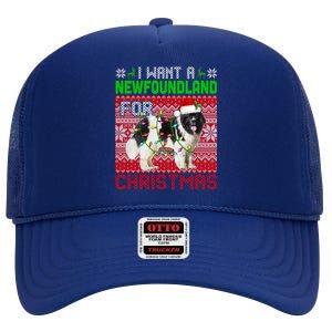 I Want A Newfoundland For Christmas Santa Dog Lover Owner Gift High Crown Mesh Back Trucker Hat