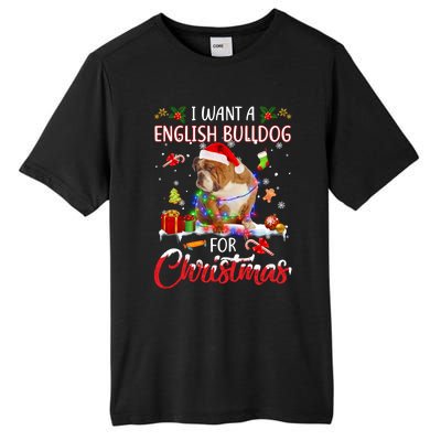 I Want A English Bulldog For Christmas Xmas Lights Santa Gift Tall Fusion ChromaSoft Performance T-Shirt